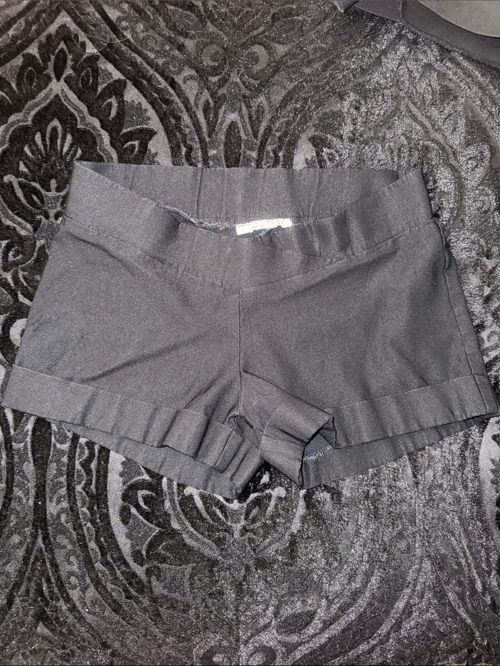 High-Rise Black Bike Shorts with Rolled Hem